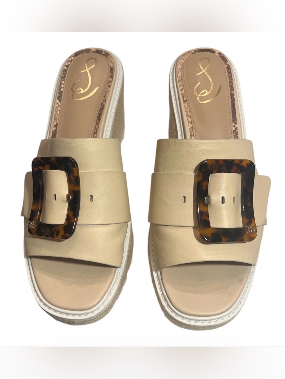 Sam Edelman Livi Platform Leather Wedge Sandal with Tortoiseshell Buckle